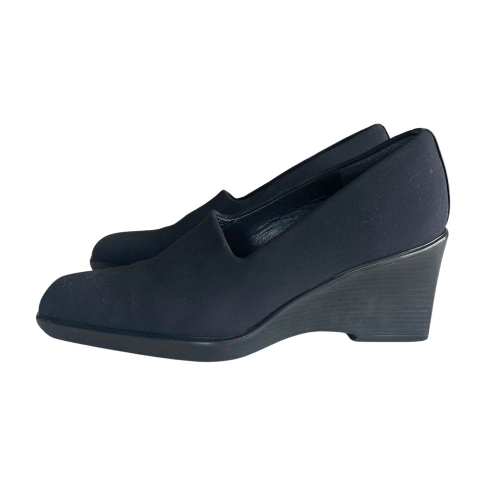 Stuart Weitzman Black Slip-On Wedge Loafers